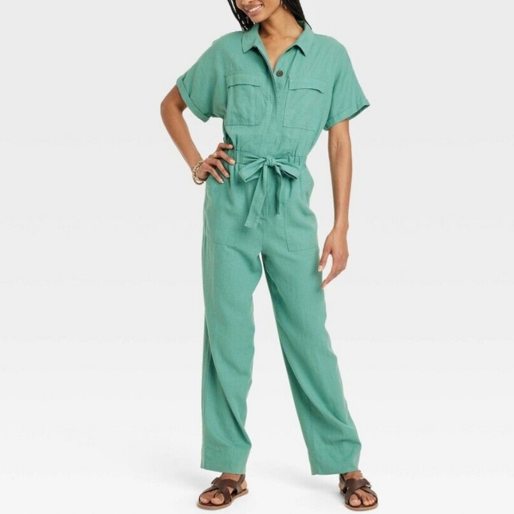 NWT Universal Thread Green Linen Boiler Jumpsuit Size 2